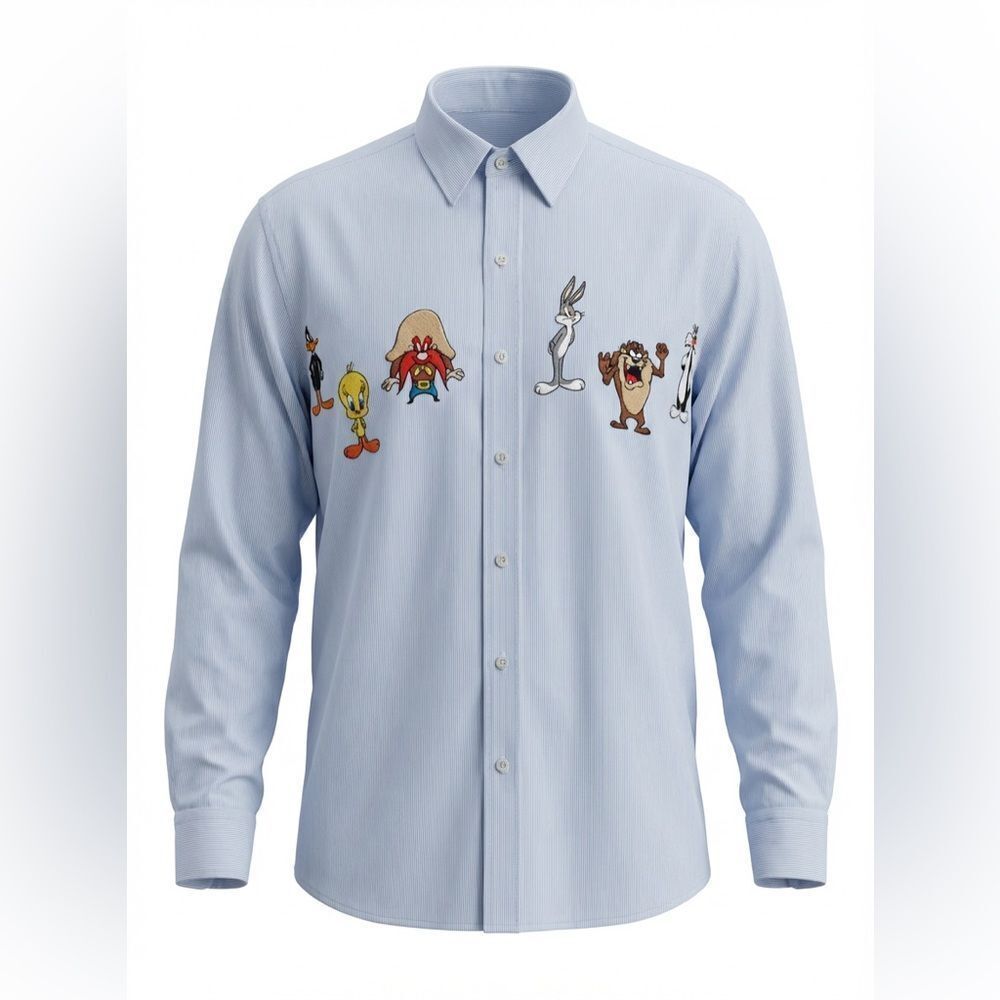ACME CLOTHING CO. MENS BUTTON DOWN SHIRT LIGHT BLUE WITH LOONEY TUNES SIZE S/M